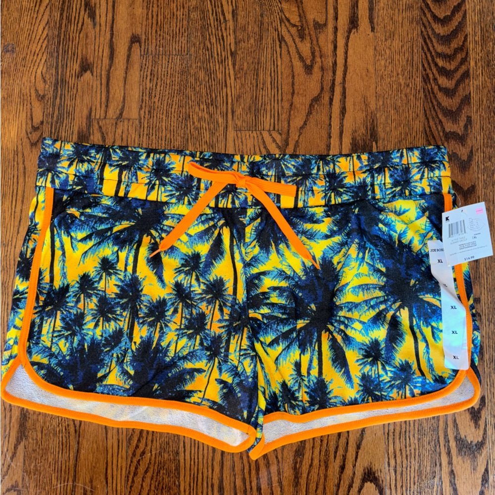 Joe Boxer Blue and Orange Palm Print Women's Athletic Shorts